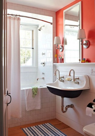 ห้องน้ำโทนสีขาวกับสีส้มส้มแป๊ด