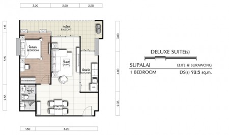 Deluxe suite 73.5 Sq.m. @ Supalai Elite สุรวงศ์