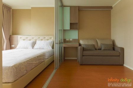 ห้องนั่งเล่นที่เชื่อมต่อกับห้องนอนโดยการจัดสรรพื้นที่ที่ลงตัว @ LPN Park รัตนาธิเบศร์-งามวงศ์วาน 