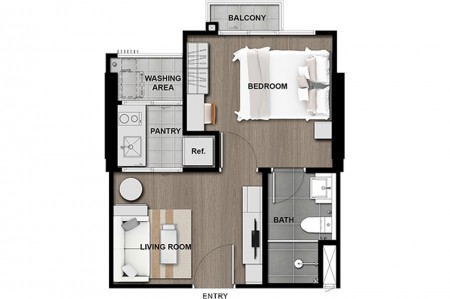 Floor Plan 1 ห้องนอน 29 ตารางเมตร @ The Politan Breeze