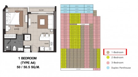 Floor Plan 1 Bedroom @ แม่น้ำ เรสซิเดนท์ (MENAM RESIDENCES)