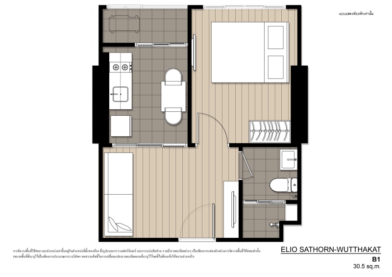 Floor plan 1 Bedroom  @ Elio สาทร-วุฒากาศ