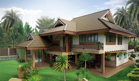 บ้านไทยประยุกต์ในสวนสวย