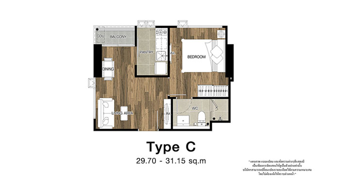 TYPE C-L / C1-R Exclusive 1 Bedroom  @ The Clev Riverline เจ้าพระยา-วงศ์สว่าง