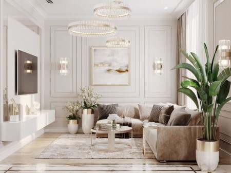 ไอเดียห้องนั่งเล่น Luxury Style : โทนสีขาวครีม 