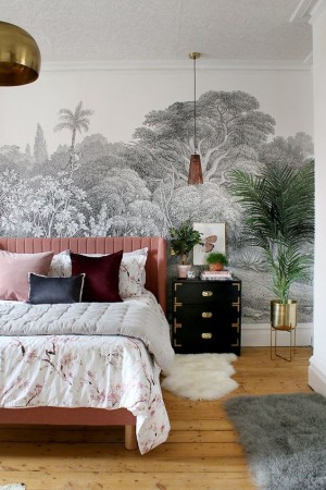 ไอเดียตกแต่งต้นไม้ภายในห้องนอน : วอลเปเปอร์ต้นไม้ 