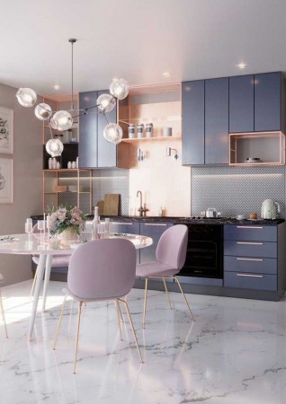 ไอเดียแต่งห้องโทนสีม่วง : ห้องครัวโทนสีม่วงสไตล์ Modern Luxury