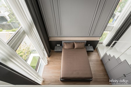 ห้องนอนตกแต่งด้วยผ้าม่านไฟฟ้า @ VIVE พระราม 9